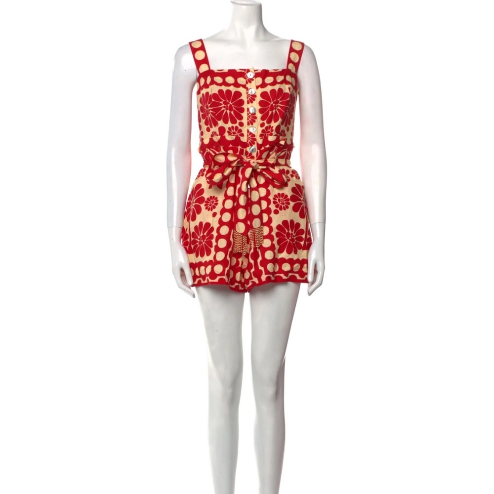 FARM Rio Red and Cream Floral Romper